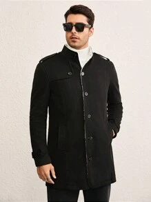 Manfinity VCAY Men's Fitted Casual Stand Collar Long Sleeve Lined Jacket For Autumn/Winter, Long Casual Overcoat