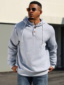 Manfinity Homme 1pc Men's Solid Color Drawstring Hoodie, Mature Casual Design, Autumn