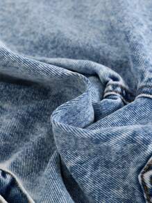 Cozy Pixies Baby Girls' Fashion Stonewashed Simple Front Buttoned Pockets Casual Denim Cargo Wide Leg Pants - Medium Wash - View 3