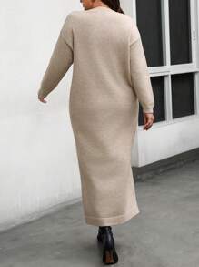 SHEIN LUNE Sukienka sweterkowa damska w jednolitym kolorze, z okrągłym dekoltem i długimi rękawami, w rozmiarze plus size, jesień/zima