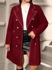 SHEIN Clasi Plus Size Autumn/Winter Casual Pearl Decor Double-Breasted Overcoat