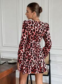 SHEIN Frenchy Jesienna damska sukienka mini z nadrukiem w panterkę