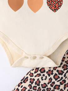 SHEIN 2 pièces/Set Body à manches longues volantées avec imprimé cœur et pantalon imprimé léopard avec nœud papillon pour bébé fille, tenue décontractée et mignonne pour l'extérieur, automne/hiver - Multicolore - Voir 5