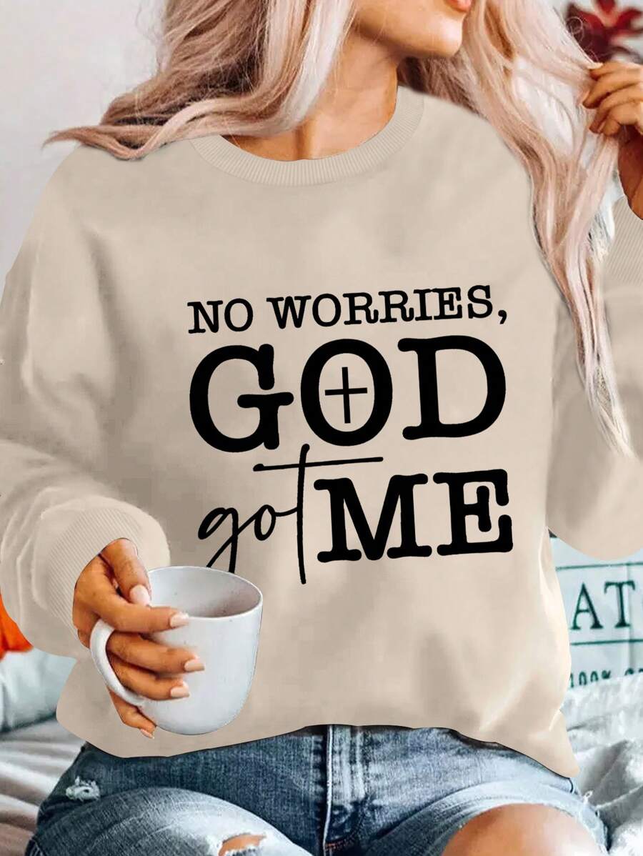 SHEIN LUNE Slogan Grafik Nedhasade aclar Sweatshirts - Aprikos - Visa 1