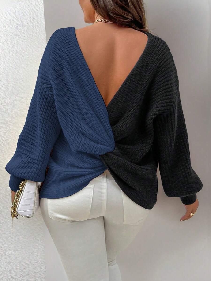 Calvaya Plus Size Color Block Long Sleeve Casual Pullover Sweater Knit Pullover Fall Winter