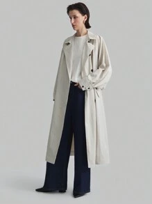 Ontre Women's Long Sleeve Batwing Sleeve Trench Coat, Beige Outerwear Jacket For Everyday Wear, Holiday , Winter Season - Light Grey - View 5