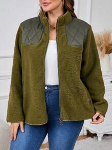 SHEIN LUNE Chaqueta de manga larga y corte holgado con cremallera para mujer de talla grande, para otoño/invierno