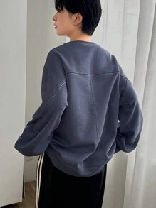 FRIFUL Women's Round Neck Contrast Color Loose Oversized Pullover Sweatshirt, Autumn & Winter