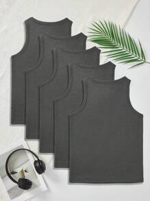 SHEIN Bộ đồ lót cổ tròn thường ngày 5 món cho bé trai, nhiều màu - Màu xám đen - Xem 2