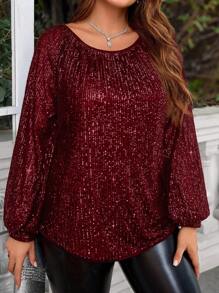 EMERY ROSE Plus Size Women Christmas Sequin Embroidered Blouse