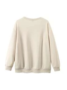 Calvaya Áo nỉ cỡ lớn in chữ và tình yêu - Áo nỉ cổ tròn thoải mái thường ngày dành cho nữ, thích hợp cho mùa thu và mùa đông. - Màu be - Xem 2