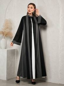 Al Najma Áo choàng Abaya tay dài cổ đứng loe màu tương phản cho nữ, mùa thu/đông, thường ngày, hở vai khiêm tốn, thường ngày/tiệc tùng - Nhiều màu - Xem 7