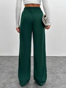 Women's Solid Color Elastic Waist Pocket Wide Leg Loose Casual Sweatpants