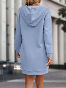 SHEIN LUNE 长款连帽衫，简约时尚休闲日常款，配有袋鼠口袋 - 淺藍色 - 查看 2