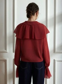Aveloria Rosie Blusa de mujer con cuello de volantes de gasa, escote en V y manga larga, para fiestas y vacaciones