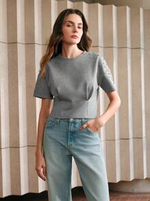 Anewsta Commuting Style Rhinestone Embellished Black Fitted Knit Top For Women - Grey - View 4