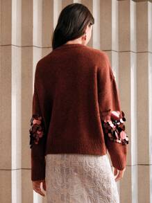Anewsta Handcraft Beaded & Sequin Decorated Elegant Pullover Sweater Knit Pullover Fall Winter Outfit - Burgundy - View 5