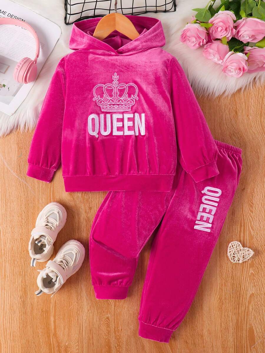 Bộ 2 món/bộ vương miện nhung thêu thời trang thể thao ngoài trời đa năng cho bé gái, thích hợp cho các hoạt động ngoài trời và các dịp đặc biệt, tuyệt vời cho trang phục thường ngày & mặc hàng ngày & đi học vào mùa thu & đông, màu xanh lá cây cho Giáng sinh, phù hợp cho mẹ và con gái, thời trang & dễ thương & thoải mái & đa năng. - Hồng - Xem 1