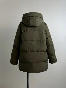 SHEIN EZwear 绿色编织女式连帽拉链口袋冬季长袖外套 - 軍綠色 - 查看 2