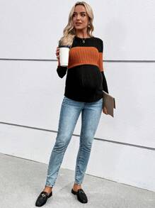 SHEIN Plus Size Maternity Colorblock Long Sleeve Nursing Top, Casual Wiosna/Jesień Ciąża Odzież