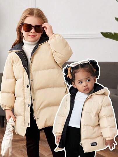 SHEIN Baby Girl Thick Warm Letter Print Hoodie Jacket, Versatile For Autumn/Winter