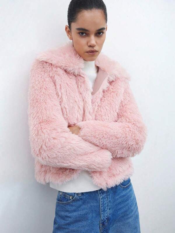 Maija Winter New Arrival Warm Urban Chic Elegant Casual Vintage Fluffy & PU Patchwork Regular Jacket Valentine's Day