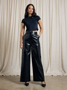 AiiRZ Faux Crocodile Leather Tailored Wide Leg Trouser