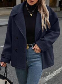 Calvaya 女式大码冬季纯色翻领双排扣休闲大衣