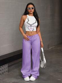 SHEIN Tall Damen Loose Fit Weite Bein Taschen Lässig Jeans