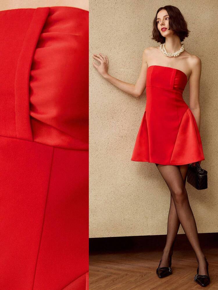 ROBE DE COCKTAIL PLISSÉE TUBULAIRE PLEINE