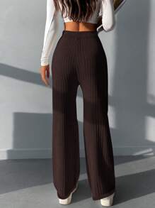 RueChic Solid Ribbed Sweater Pants - Chocolate Brown - View 2