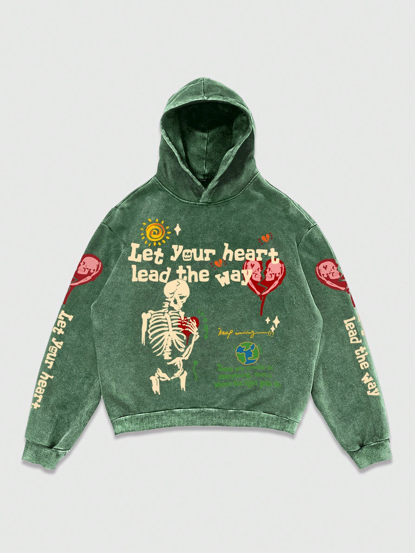 Our Street Life Men's Casual Snowflake Letter & Skull Print Hoodie