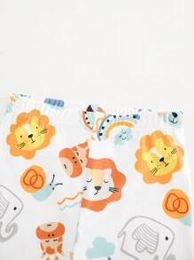 Cozy Pixies 2pcs Baby Boy Snug Fit Pajama Set, Cartoon Animal Pattern Knitted Soft Crew Neck Long Sleeve Top & Long Pants