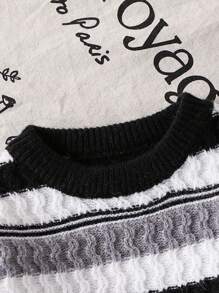 Young Boys Thick Striped Color Blocking Round Neck Pullover Sweater,Fashion Casual Versatile For Autumn/Winter