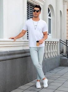 Manfinity Homme Jeans casuales de pierna recta y ajuste relajado para hombres con bolsillos