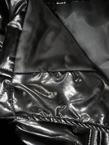 SHEIN Áo khoác Biker trẻ em gái có đệm màu đen thời trang đường phố, phù hợp cho mùa thu đông, ấm áp và thoải mái - màu đen - Xem 9