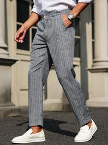 Manfinity Bizformal Pantalones de traje casuales simples con bolsillo y rayas delanteras para hombres
