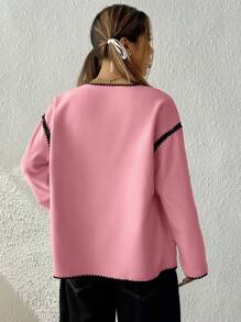 SHEIN EZwear 秋季女士休闲前排扣宽松大衣 - 粉色 - 查看 2