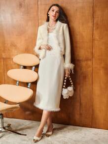 MOTF PREMIUM WOOL CONTRAST FUZZY TRIM COAT - Apricot - View 5