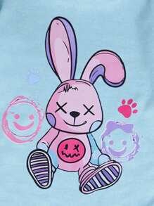 SHEIN Kleine Mädchen Fleece Kapuzenoberteil mit Grafik, Langarm - Babyblau - Übersicht 3