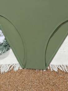 SHEIN 4pcs/Set Tween Girls Swimwear Set With Tropical Plant Print Cover-Up And Ruffle Skirt - Army Green - View 4