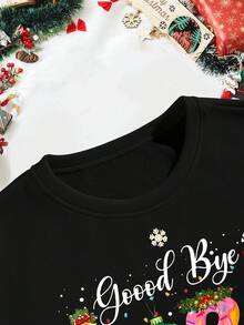 Manfinity RelaxMax 男士休闲日常新年字母印花圆领运动衫和运动裤套装，秋冬 - 黑色 - 查看 3