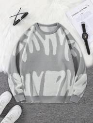 Claim Dot Herren Rundhals Langarm Pullover mit grafischem Detail, für Herbst und Winter