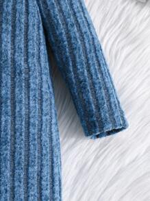 2pcs Baby Girl Spring/Autumn Solid Color Round Neck Long Sleeve Top And Solid Color Pants, Thin Casual Comfortable Set - Blue - View 6