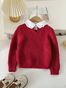Young Girl Round Collar Solid Color Minimalist Casual Daily Sweater