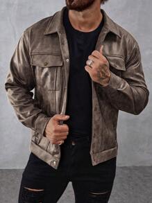 Manfinity CasualCool Men's Single-Breasted Utility Pocket Casual Jacket For Autumn