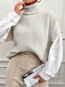 RueChic Plus Size Women Solid Color Golf Loose Casual Sweter Kamizelka Jesień/Zima