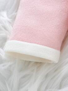 Baby Girls Casual Cute Cloud Graphic Knitted Long Sleeve Sweater Jumpsuit, Footie Pajamas, Soft And Comfortable For Daily, Outdoor, Travel, Holiday, Home, Daycare Wear - Baby Pink - View 4