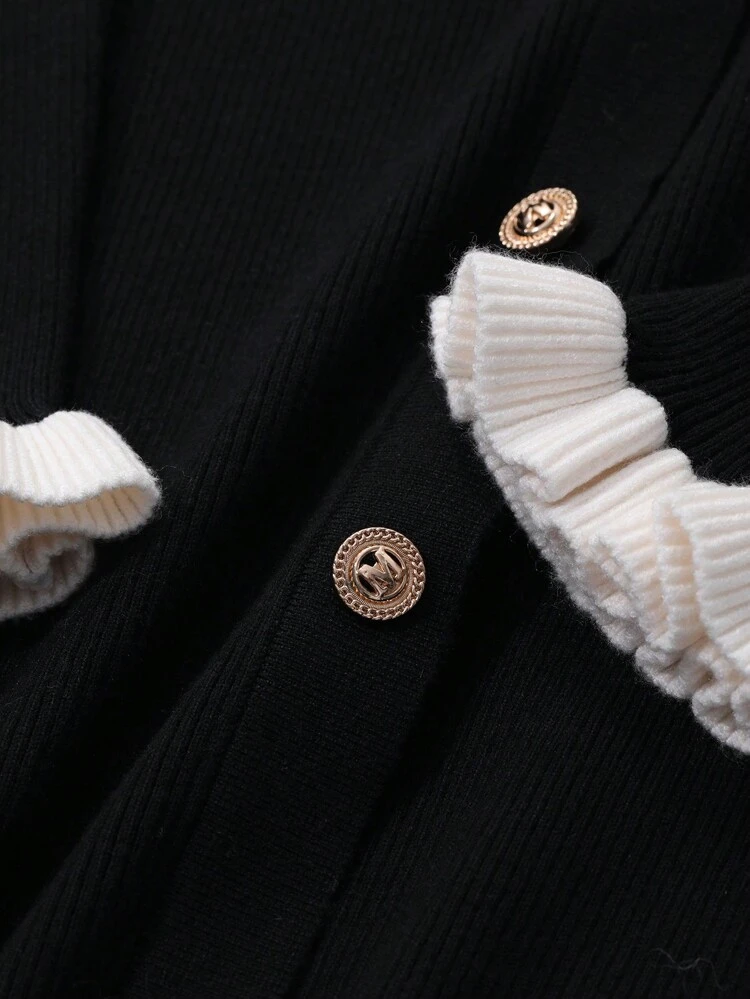 Women Casual Everyday Elegant Contrast Trim Button Front Knit Sweater Dress, Autumn/Winter,Fall Women Clothes Prom Dress