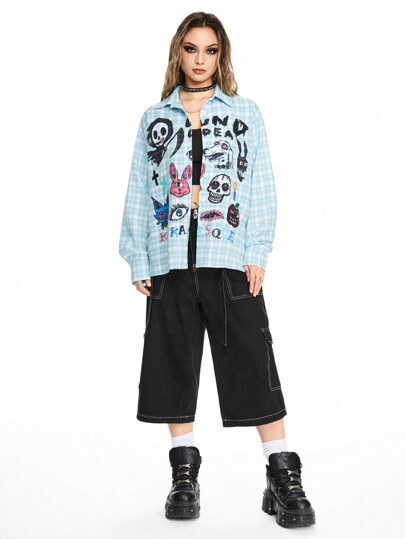 Street Life Graffiti Print Oversized Women Shirt